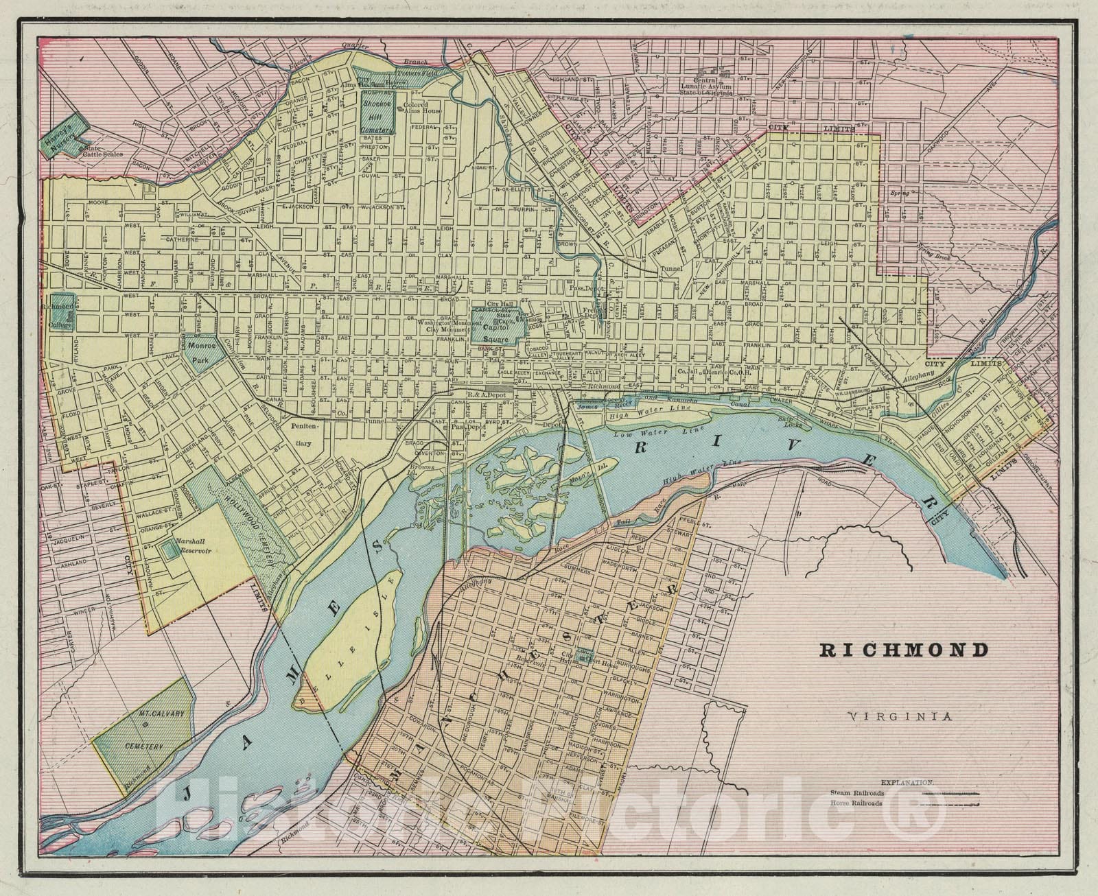 Historic Map - Richmond (Virginia), 1890, George F. Cram - Vintage Wall Art