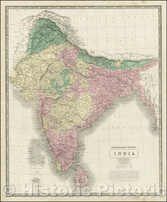 Historic Map - India, 1848, W. & A.K. Johnston - Vintage Wall Art
