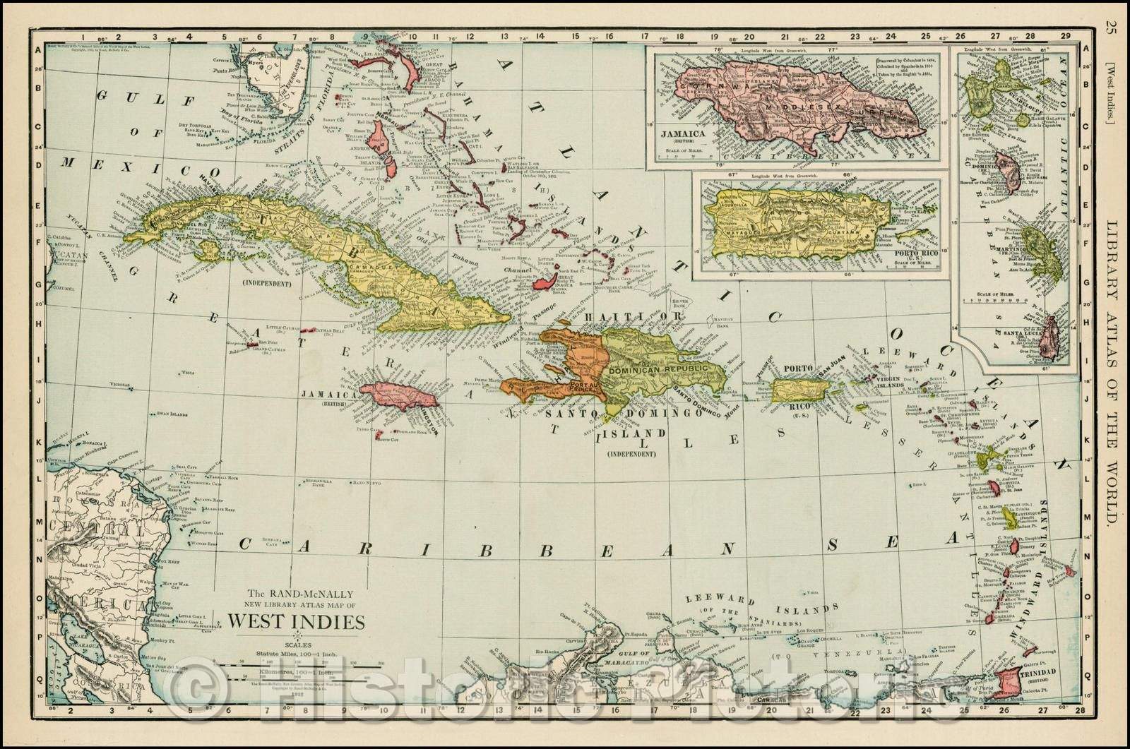 Historic Map - West Indies, 1912, Rand McNally & Company - Vintage Wall Art