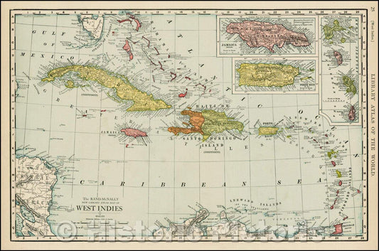Historic Map - West Indies, 1912, Rand McNally & Company - Vintage Wall Art
