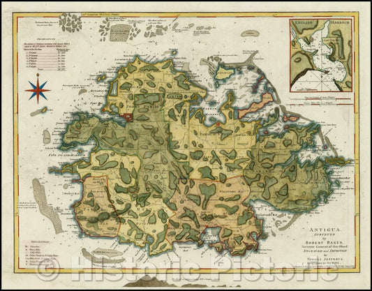 Historic Map - Antigua Surveyed, 1794, Laurie & Whittle - Vintage Wall Art