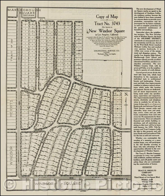 Historic Map - Copy of Map of Tract No. 3743 Also known as New Windsor Square in Los Angeles, California, 1922, Tracy E. Shoults Company v1