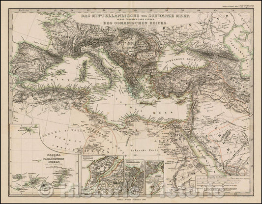 Historic Map - Das Mittellandische und Schwarze Meer nebst ubersicht der lander des Osman, 1860 - Vintage Wall Art