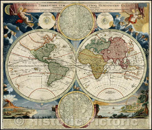 Historic Map - Planiglobii Terrestris Cum Utroq Hemisphaerio Caelesti Generalis Exhibitio, 1720, Johann Baptist Homann v2