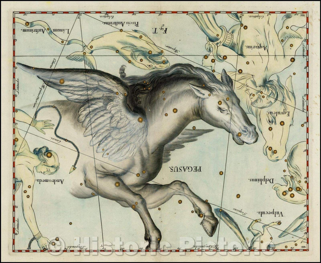 Historic Map - Pegasus (Stars heightened in gold), 1687, Johannes Hevelius - Vintage Wall Art