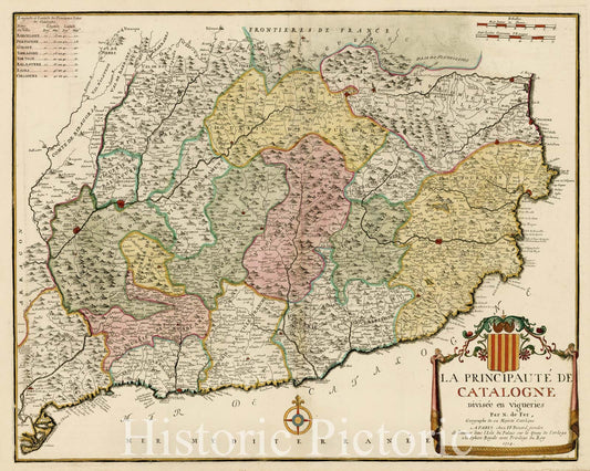 Principality of Catalonia Map 1714 - Hand-Colored Historical Map Print