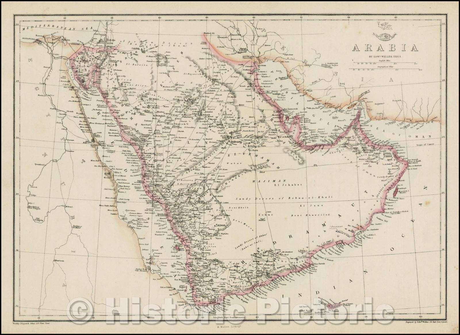 Historic Map - Arabia, 1860, Edward Weller - Vintage Wall Art