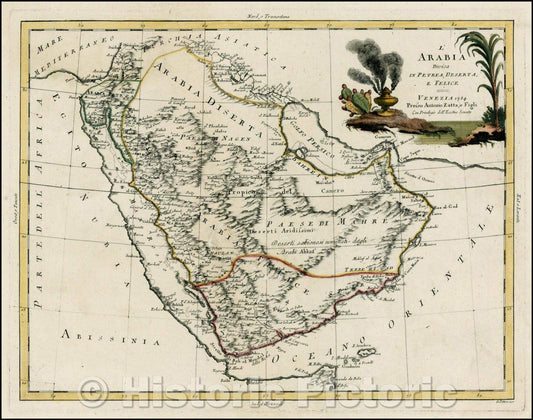 Historic Map - L'Arabia Divisa In Petrea, Deserta E Felice, 1784, Antonio Zatta - Vintage Wall Art