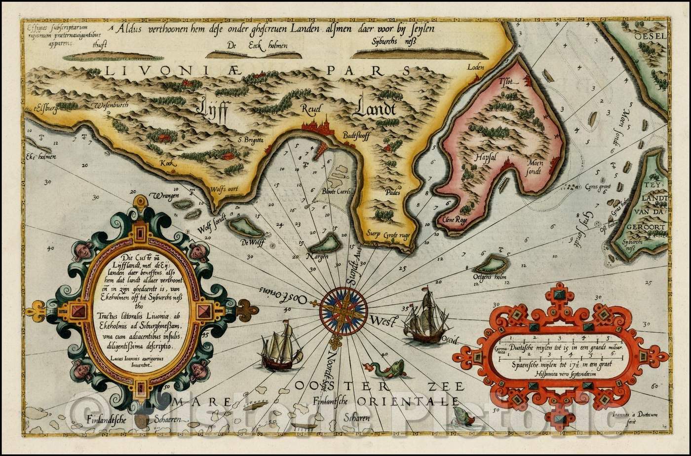 Historic Map - Die Custe va Lijfflandt, met de Eijlanden daer beneffens also hem dat landt aldaer verthoont en in zyn ghedaente is, van Ekeholmen, 1584 v1