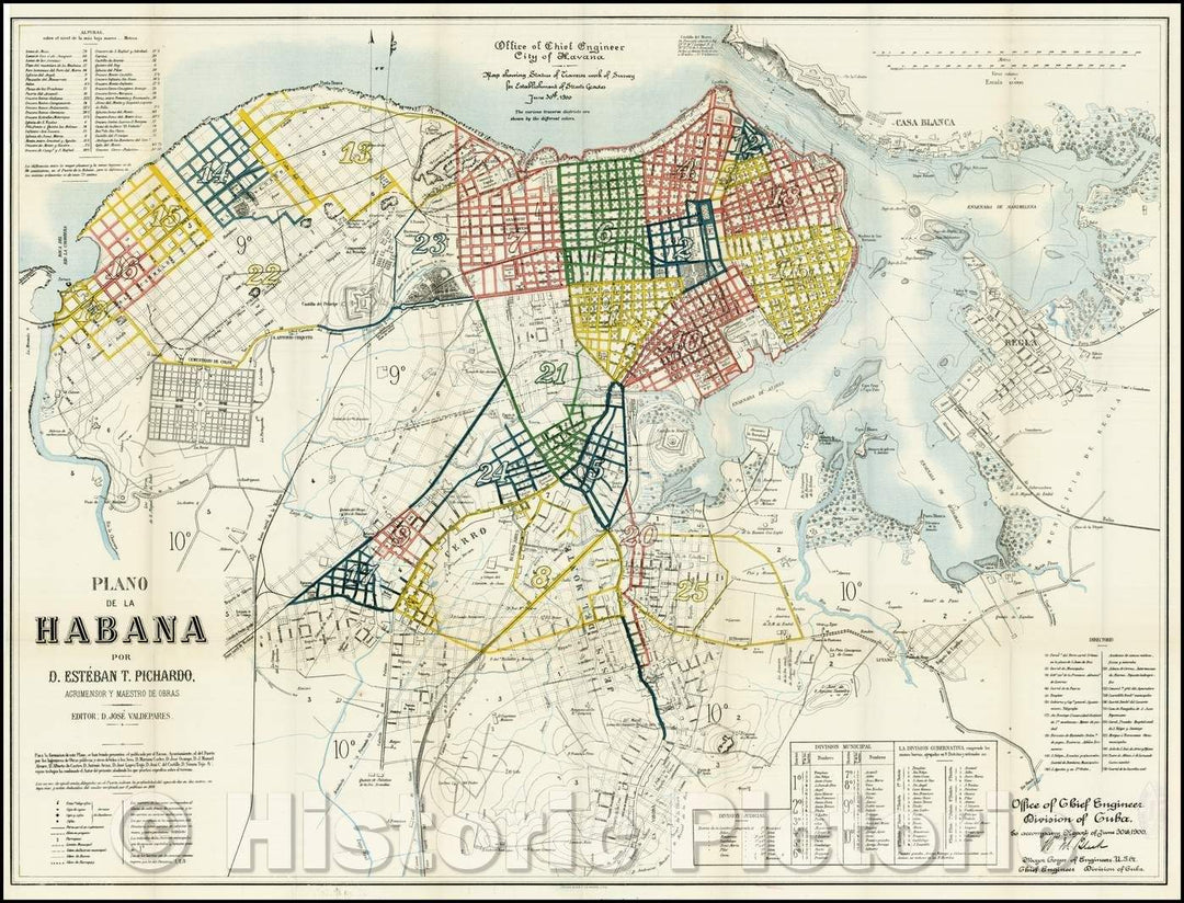 Historic Map - Plano de la Habana Por D. Esteban T. Pichardo Agrimensor Y Maestro De Obras :: Havana, 1900 - Vintage Wall Art