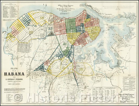 Historic Map - Plano de la Habana Por D. Esteban T. Pichardo Agrimensor Y Maestro De Obras :: Havana, 1900 - Vintage Wall Art