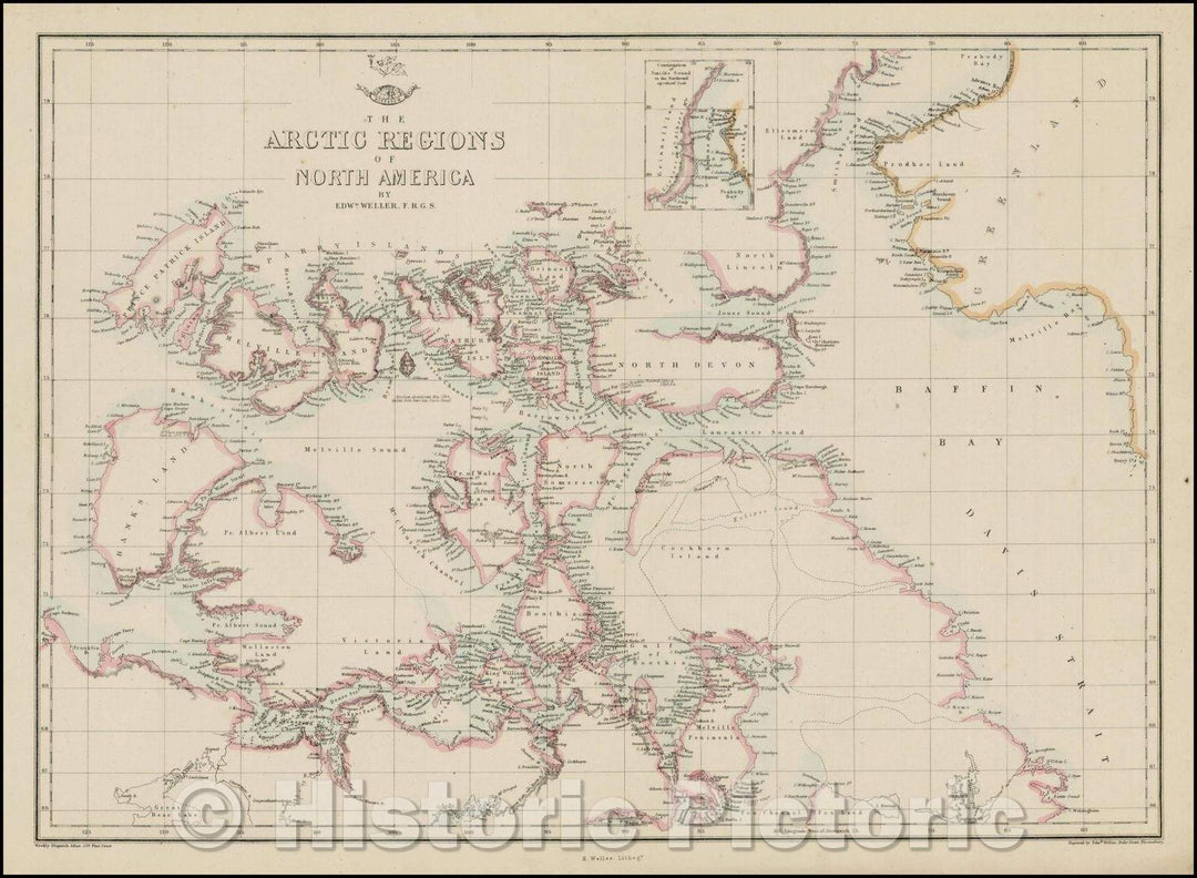 Historic Map - The Arctic Regions of North America, 1860, Edward Weller v1