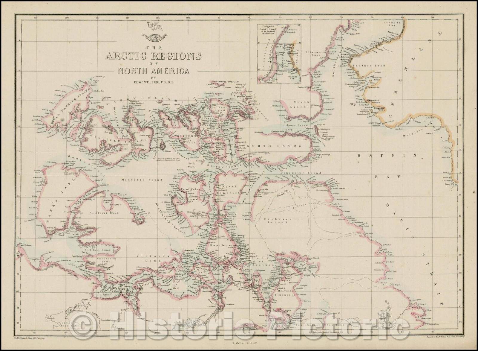 Historic Map - The Arctic Regions of North America, 1860, Edward Weller v1