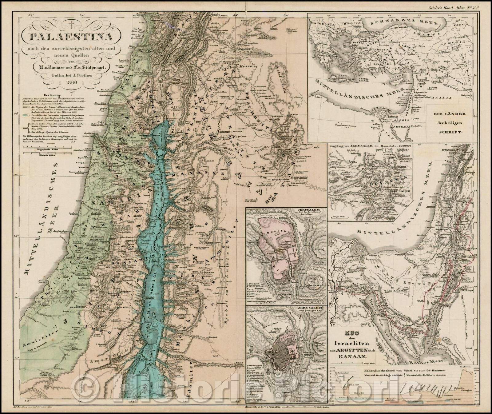Historic Map - Palaestina, 1859, Adolf Stieler - Vintage Wall Art