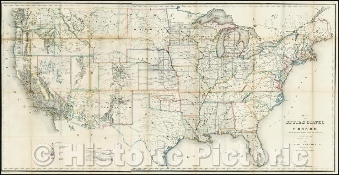 Historic Map - Map of the United States and Territories, Shewing the extent of Public Surveys and other Details, 1866, U.S. General Land Office v1