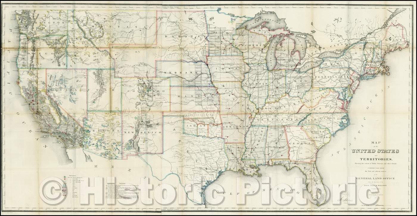 Historic Map - Map of the United States and Territories, Shewing the extent of Public Surveys and other Details, 1866, U.S. General Land Office v1