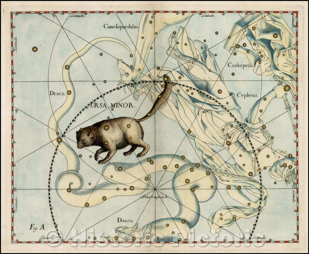 Historic Map - Ursa Minor (Stars heightened in gold), 1687, Johannes Hevelius - Vintage Wall Art