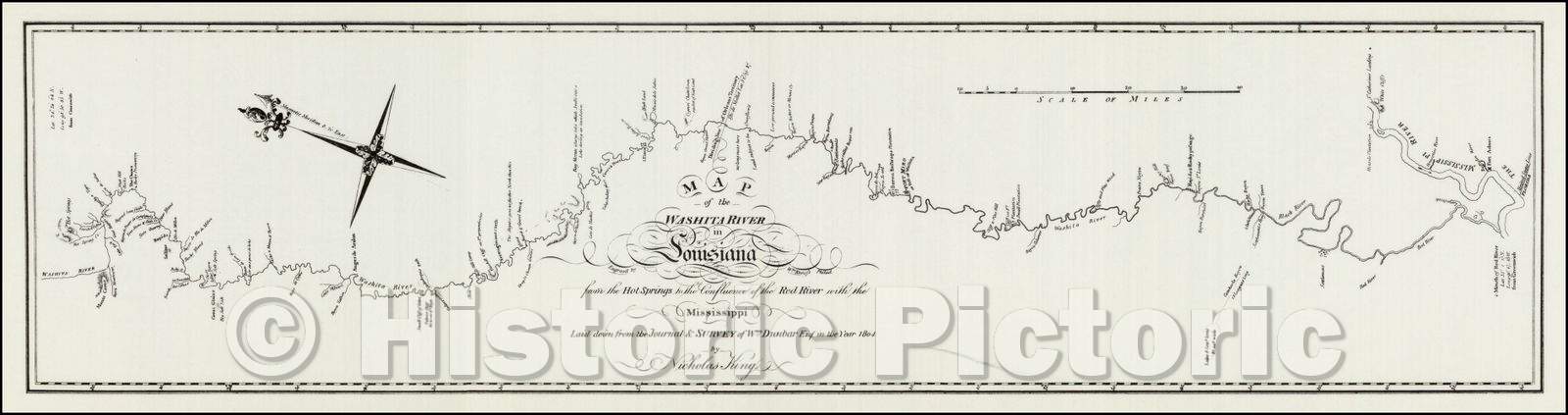 Historic Map - Map of the Washita river in Louisiana from the Hot Springs to the confluence of the Red River with the Mississippi, 1804, George T. Dunbar v1