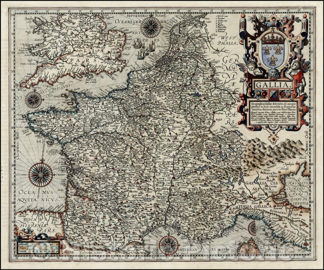 Historic Map - Gallia Geographica Galliae descriptio, de integro plurimis in locis emenda :: France of Gaul, 1606 - Vintage Wall Art