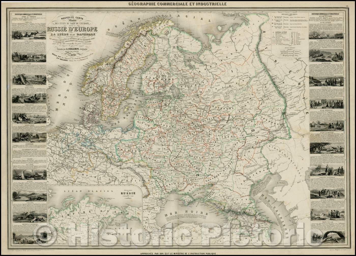 Historic Map - Nouvelle Carte Illustree Des Estats Du Nord De L'Europe/Map of Scandinavia, Russia, Ukraine, the Baltic and contiguous Regions, 1860 - Vintage Wall Art