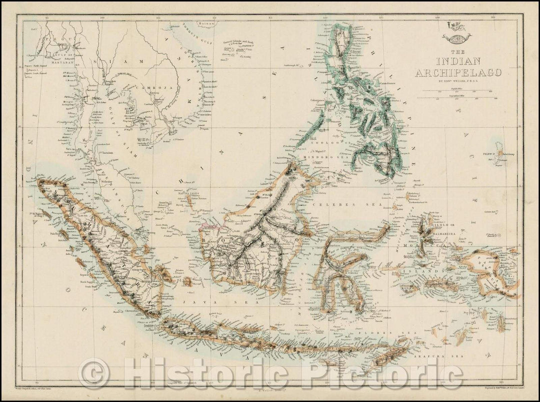 Historic Map - The Indian Archipelago, 1860, Edward Weller - Vintage Wall Art
