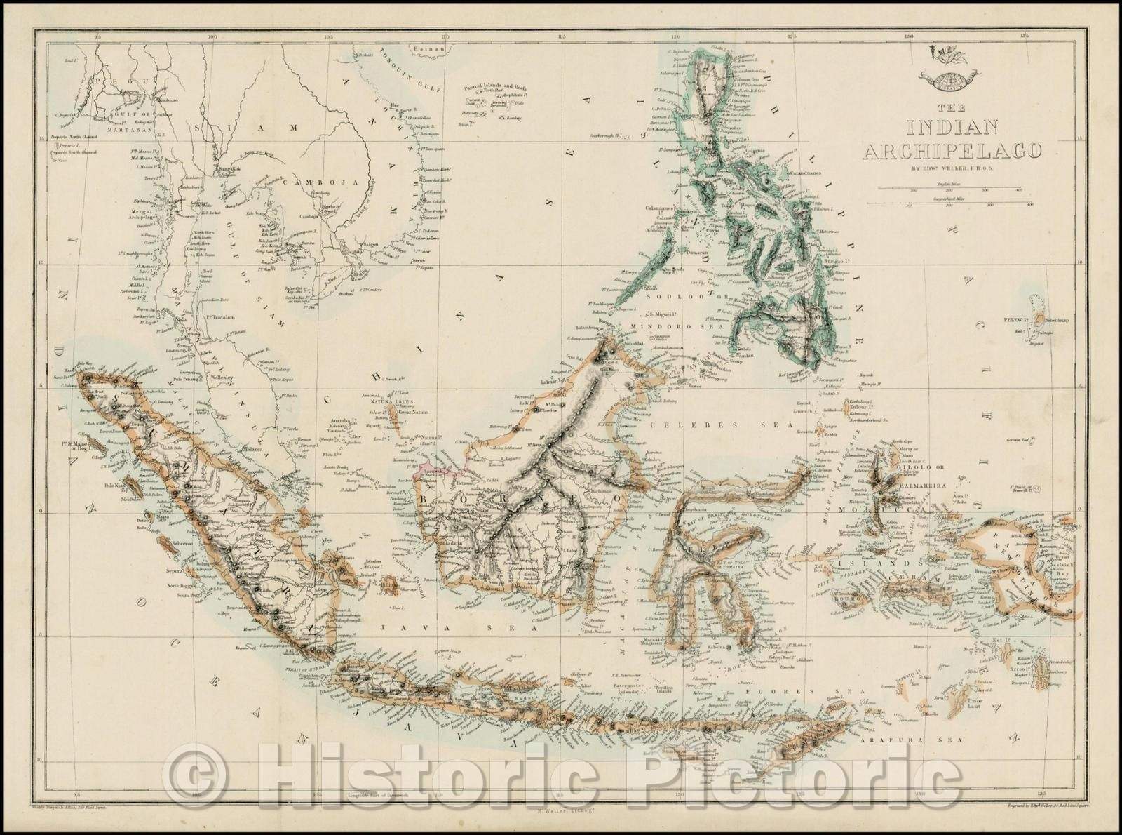 Historic Map - The Indian Archipelago, 1860, Edward Weller - Vintage Wall Art
