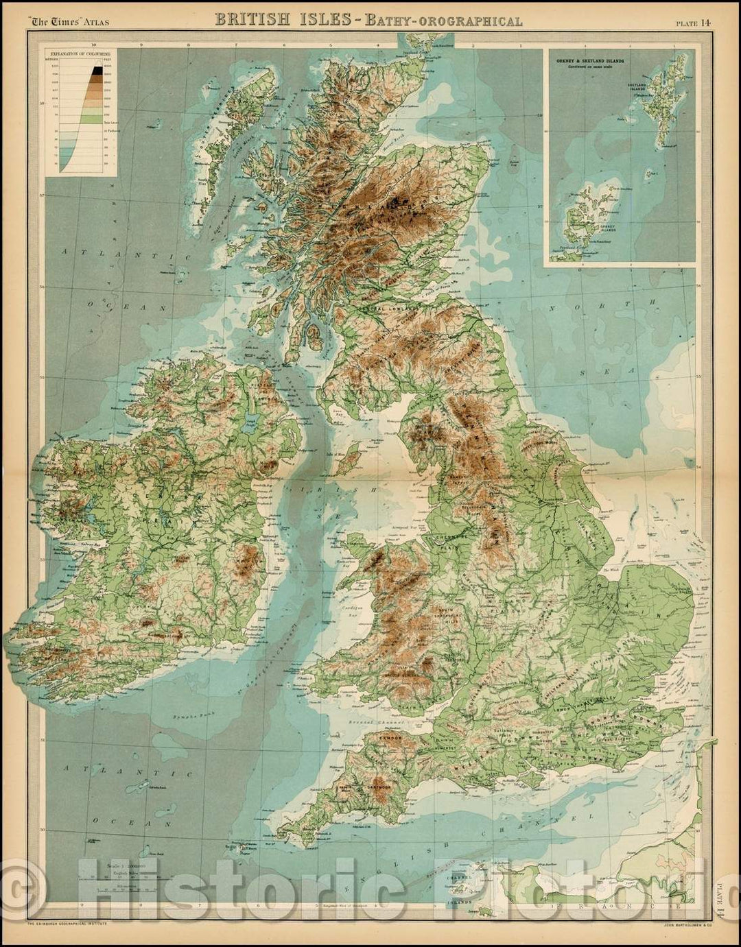 Historic Map - British Isles-Bath-Orographical, 1922, Times Atlas - Vintage Wall Art