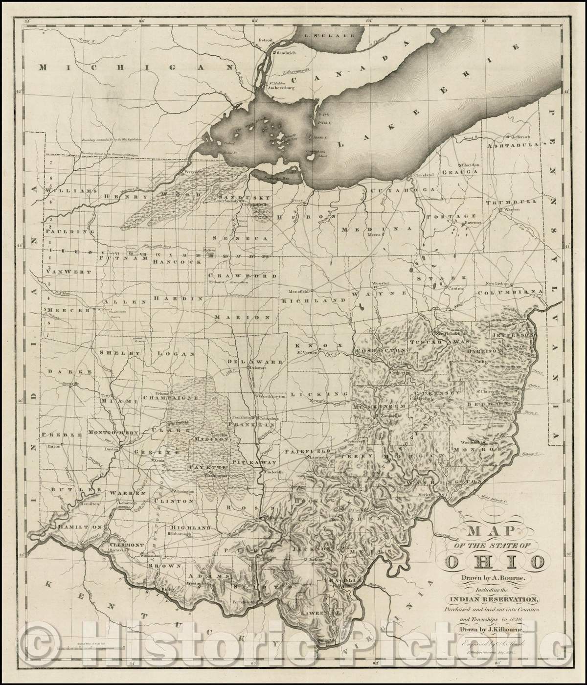 Historic Map - Map Of The State of Ohio, 1820, Caleb Atwater - Vintage Wall Art