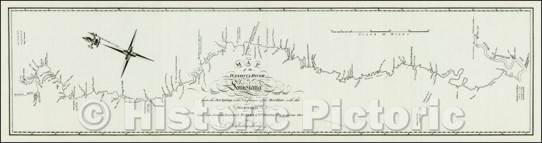 Historic Map - Map of the Washita river in Louisiana from the Hot Springs to the confluence of the Red River with the Mississippi, 1804, George T. Dunbar v2