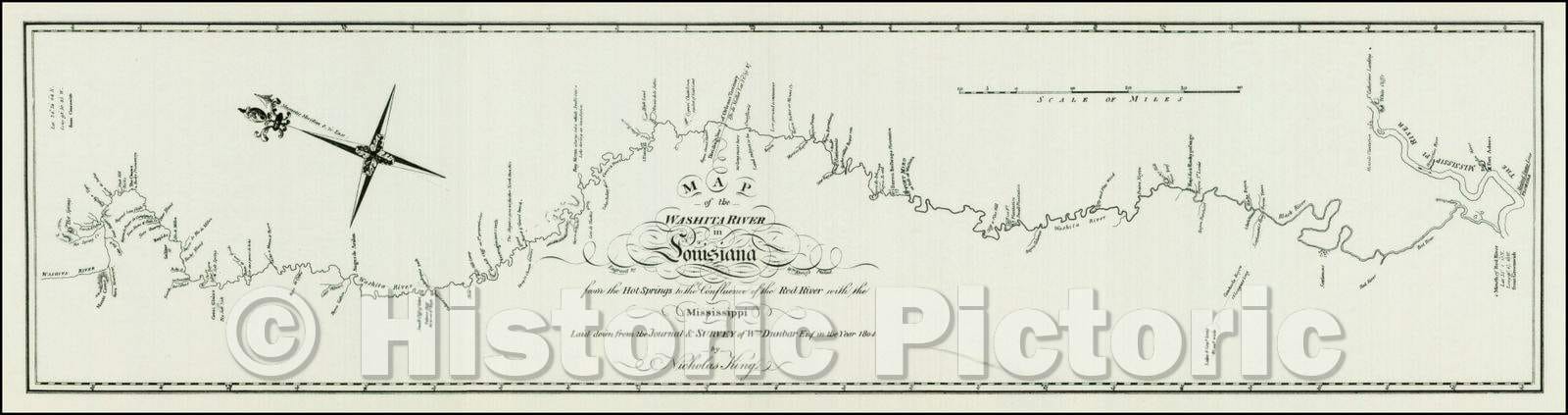 Historic Map - Map of the Washita river in Louisiana from the Hot Springs to the confluence of the Red River with the Mississippi, 1804, George T. Dunbar v2