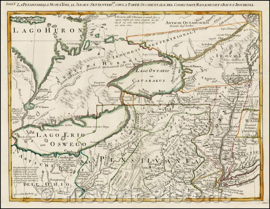 Historic Map - La Pensilvania, La Nuova York, Il Jersey Settenrio:le, Con La parte Occien, 1778 - Vintage Wall Art