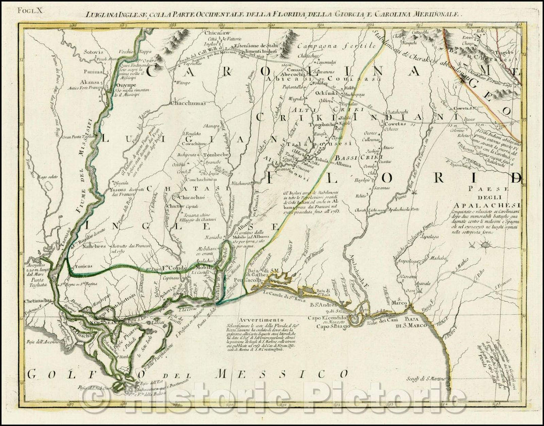 Historic Map - Luigiana Inglese, colla Parte Occidentale della Florida, della G :: Marvelous Regional, Mississippi River, Gulf Coast, Southern Appalachians, 1778 - Vintage Wall Art