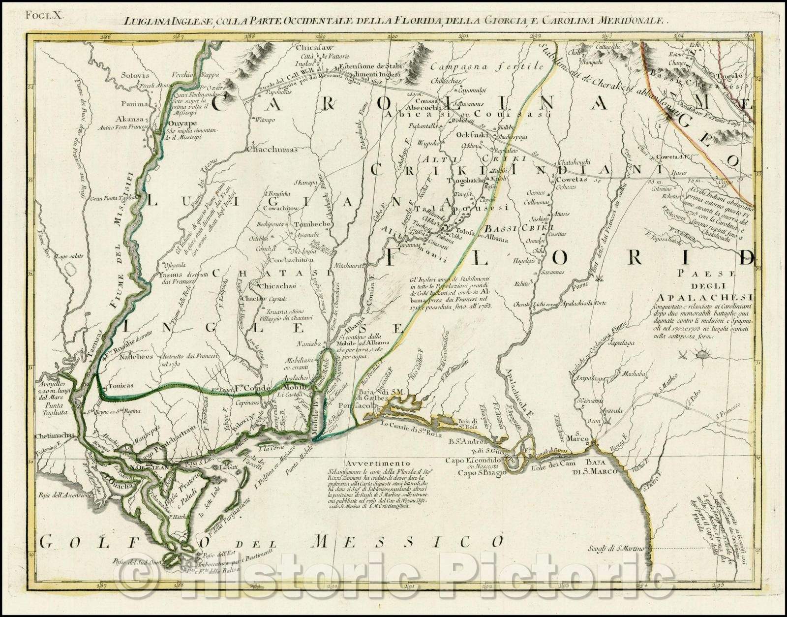 Historic Map - Luigiana Inglese, colla Parte Occidentale della Florida, della G :: Marvelous Regional, Mississippi River, Gulf Coast, Southern Appalachians, 1778 - Vintage Wall Art