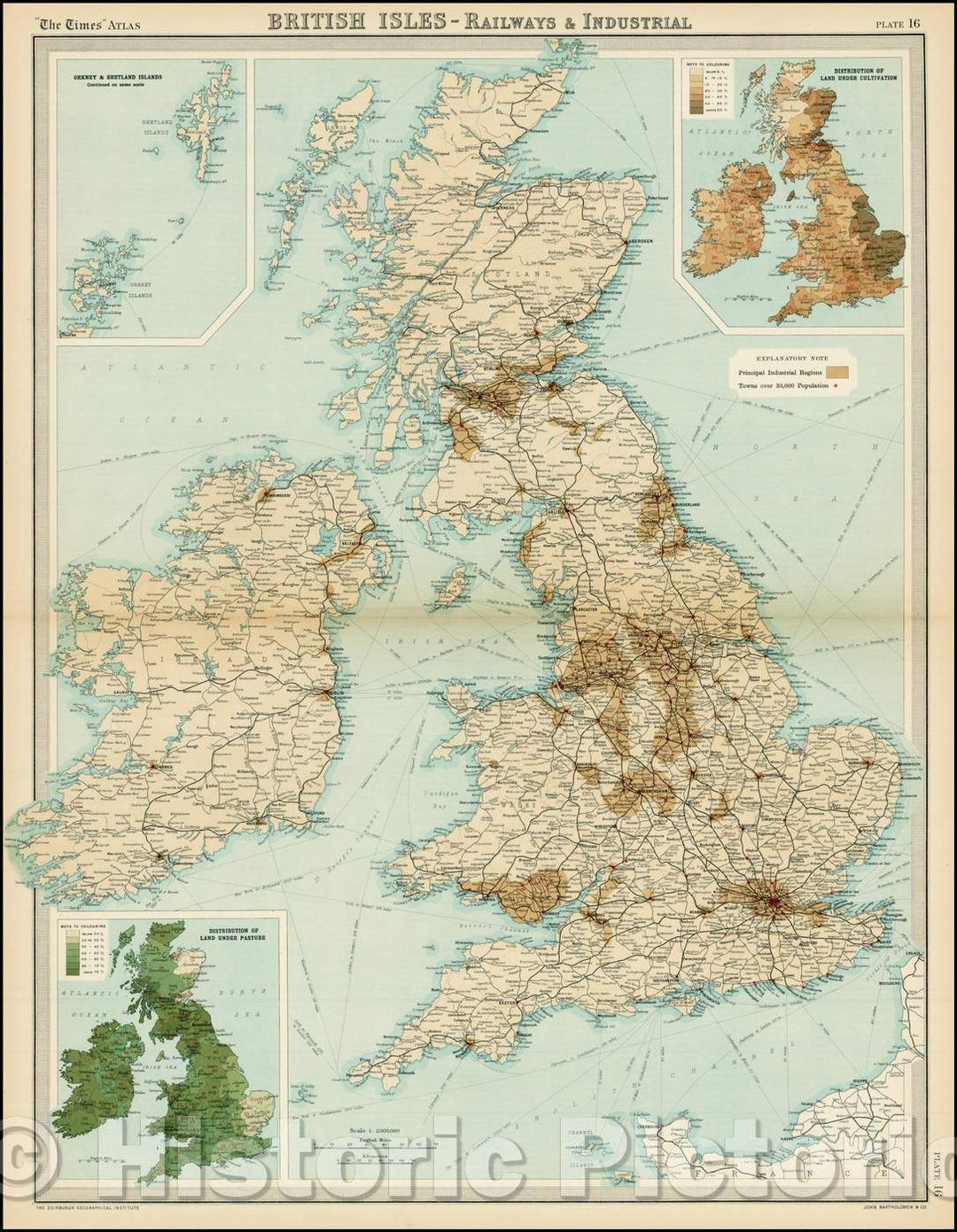 Historic Map - British Isles-Railways & Industrial, 1922, Times Atlas - Vintage Wall Art