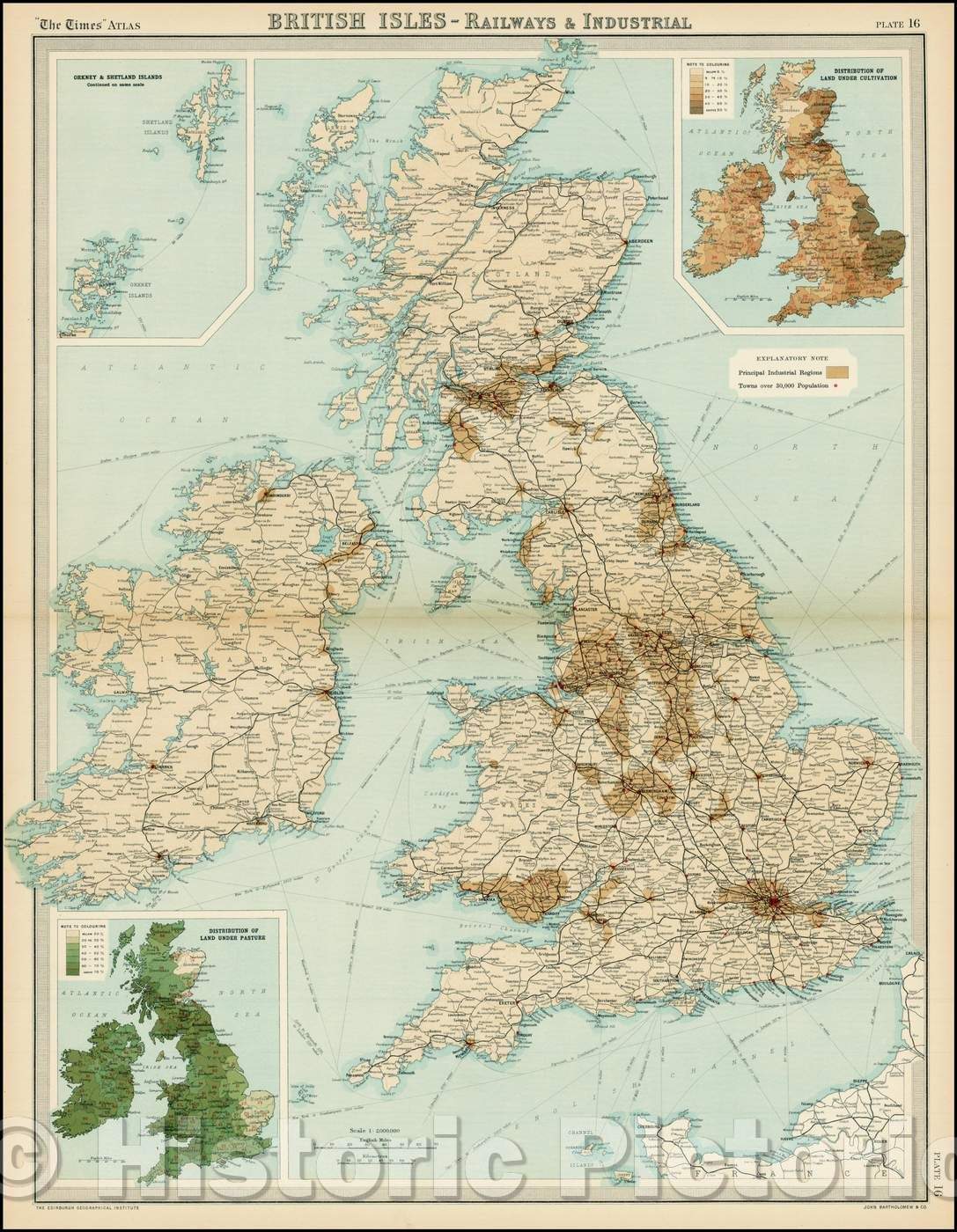 Historic Map - British Isles-Railways & Industrial, 1922, Times Atlas - Vintage Wall Art