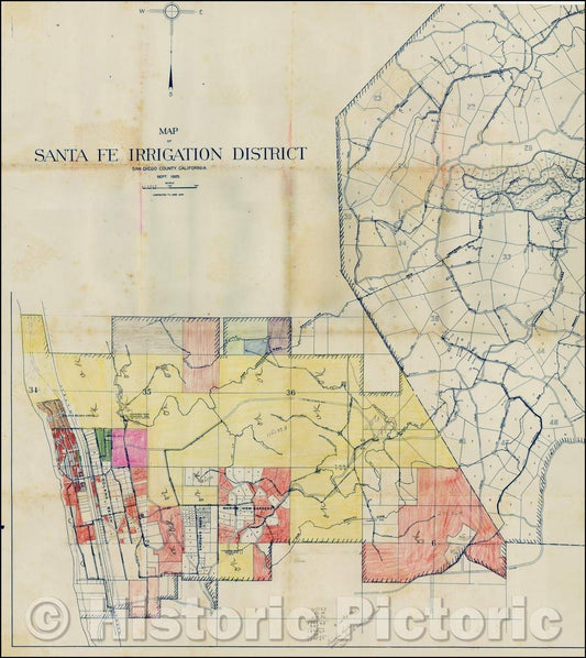 Historic Map - Map of the Santa Fe Irrigation District San Diego County, California. Sept. 1925, 1933, Anonymous - Vintage Wall Art