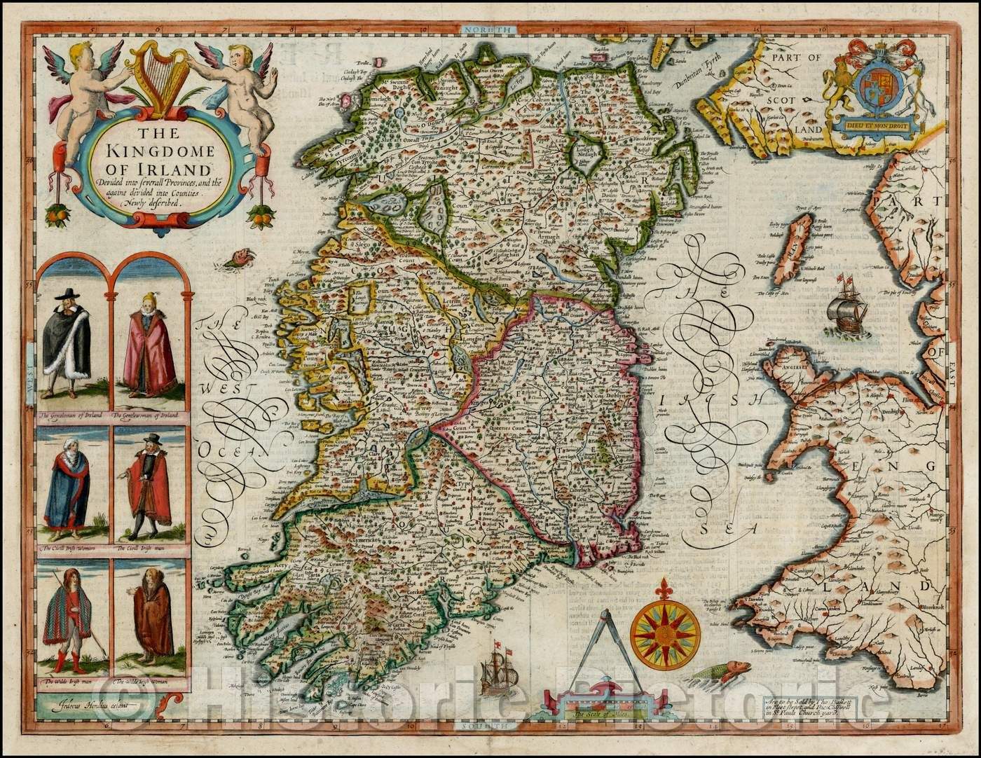 Historic Map - The Kingdome of Irland Devided into severall Provinces and the againe devided into Counties Newly described, 1676, John Speed v1