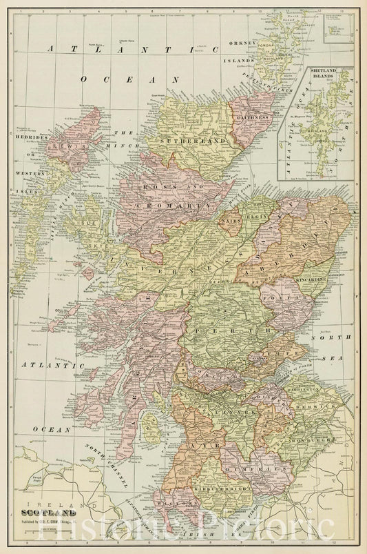 Scotland with Shetland Islands Inset, 1892 - Historical Map Print