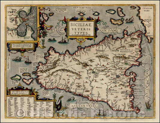 Historic Map - Siciliae Veteris Typus, 1584, Abraham Ortelius - Vintage Wall Art