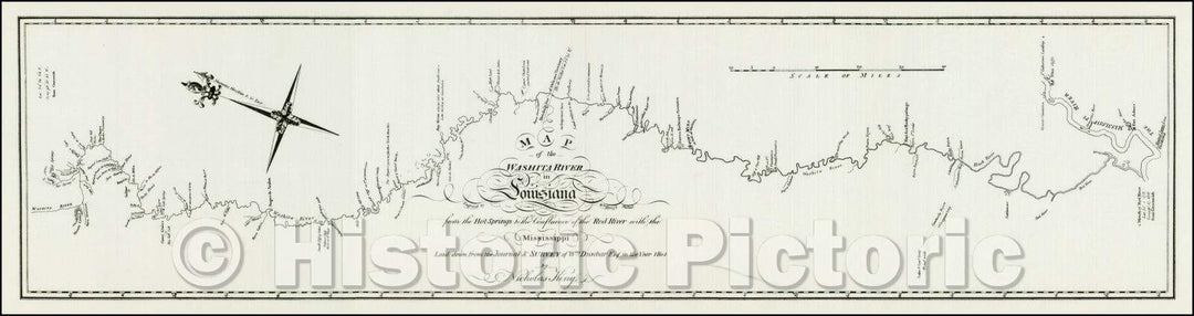 Historic Map - Map of the Washita river in Louisiana from the Hot Springs to the confluence of the Red River with the Mississippi, 1804, George T. Dunbar v3