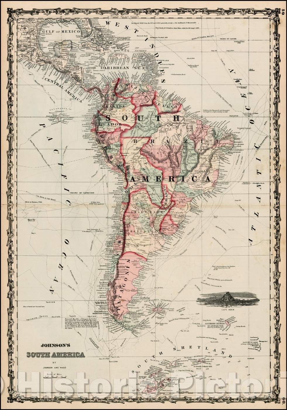 Historic Map - Johnson's South America, 1862, Benjamin Ward v1