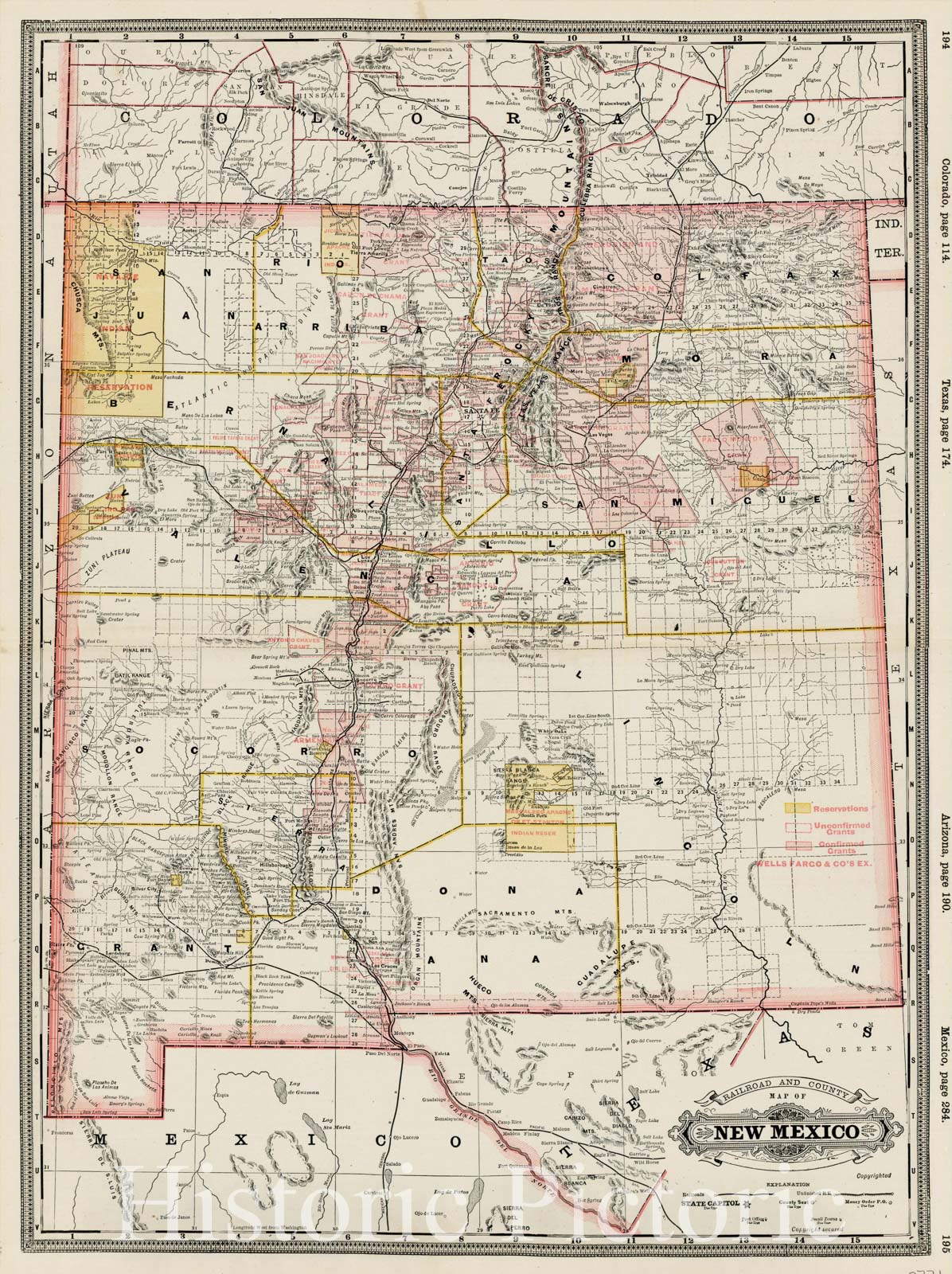 Historic Map - Railroad and County Map of New Mexico, 1887, George F. Cram - Vintage Wall Art