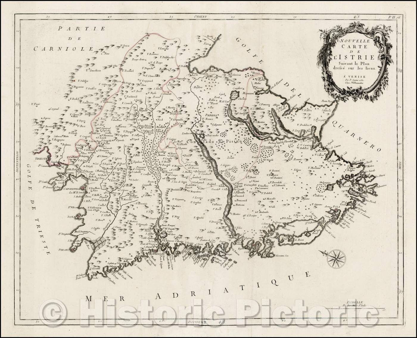 Historic Map - Nouvelle Carte de L'Istrie Suivant le Plan dresse sur les lieux/Regional Map of Istria, 1780, Giovanni Antonio Remondini - Vintage Wall Art