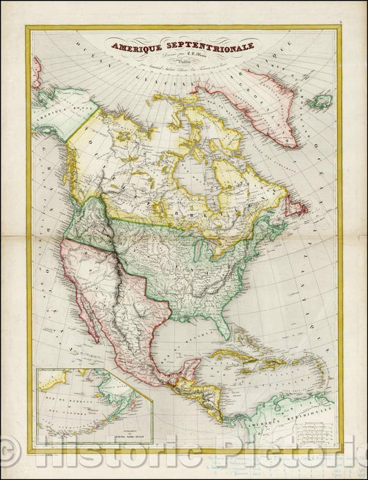 Historic Map - Amerique Septentrionale, 1845, Charles V. Monin - Vintage Wall Art