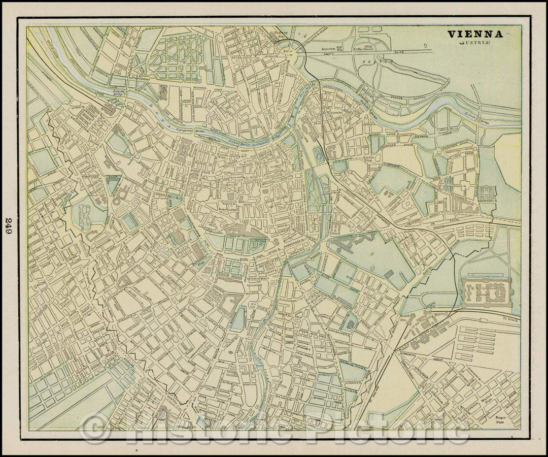 Historic Map - Vienna (Austria) / 18th-century View of Vienna, 1892, George F. Cram - Vintage Wall Art