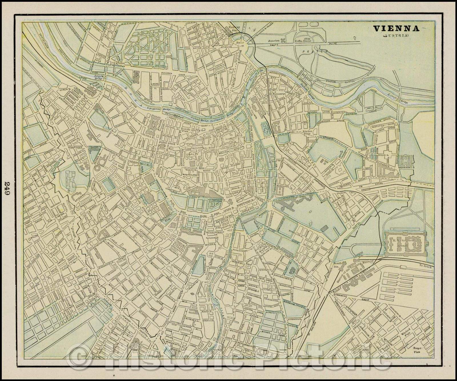 Historic Map - Vienna (Austria) / 18th-century View of Vienna, 1892, George F. Cram - Vintage Wall Art