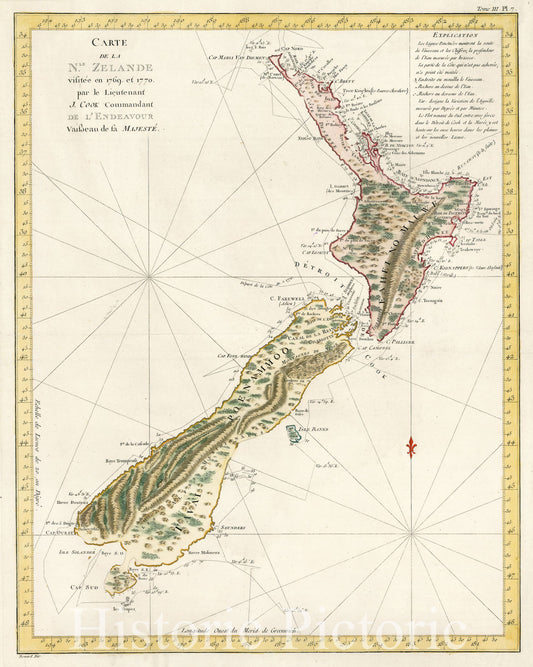 James Cook's Map of New Zealand (1774) - Historical Map Print