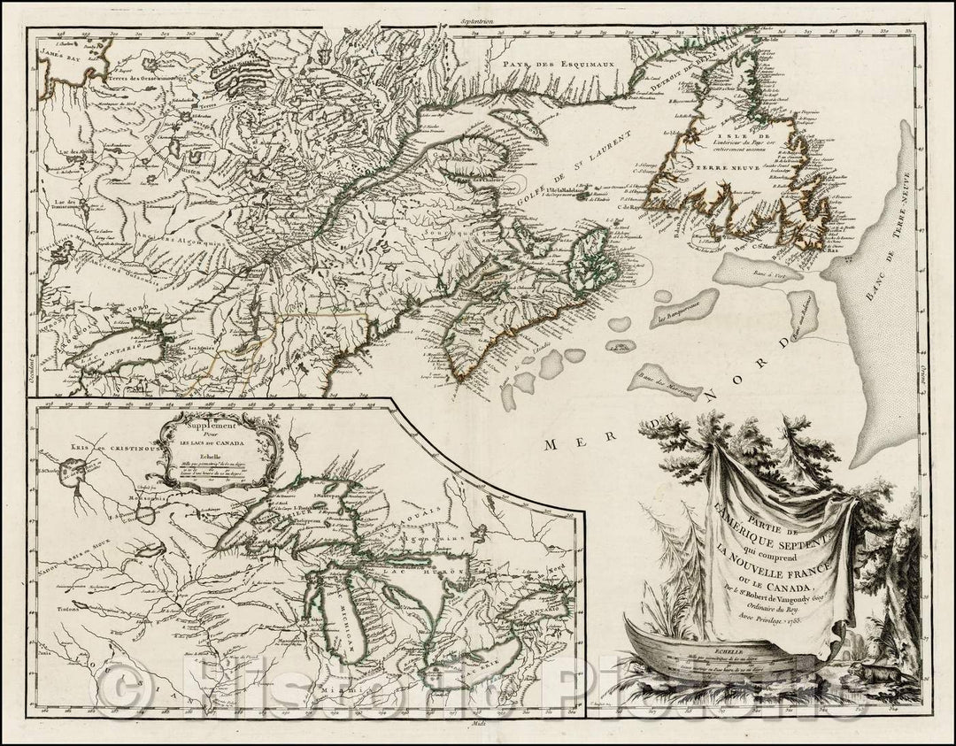 Historic Map - Partie De L'Amerique Septent? Qui comprend La Nouvelle France ou Le Canada, 1755, Didier Robert de Vaugondy v2