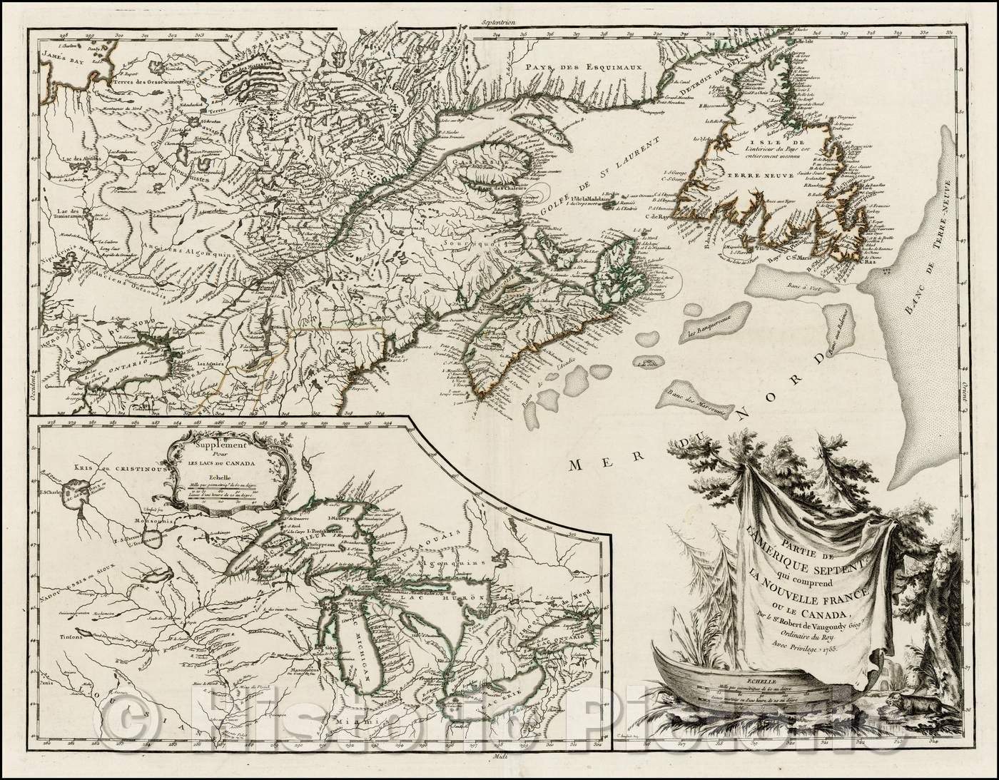 Historic Map - Partie De L'Amerique Septent? Qui comprend La Nouvelle France ou Le Canada, 1755, Didier Robert de Vaugondy v2
