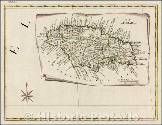 Historic Map - La Giammaica, 1778, Antonio Zatta - Vintage Wall Art